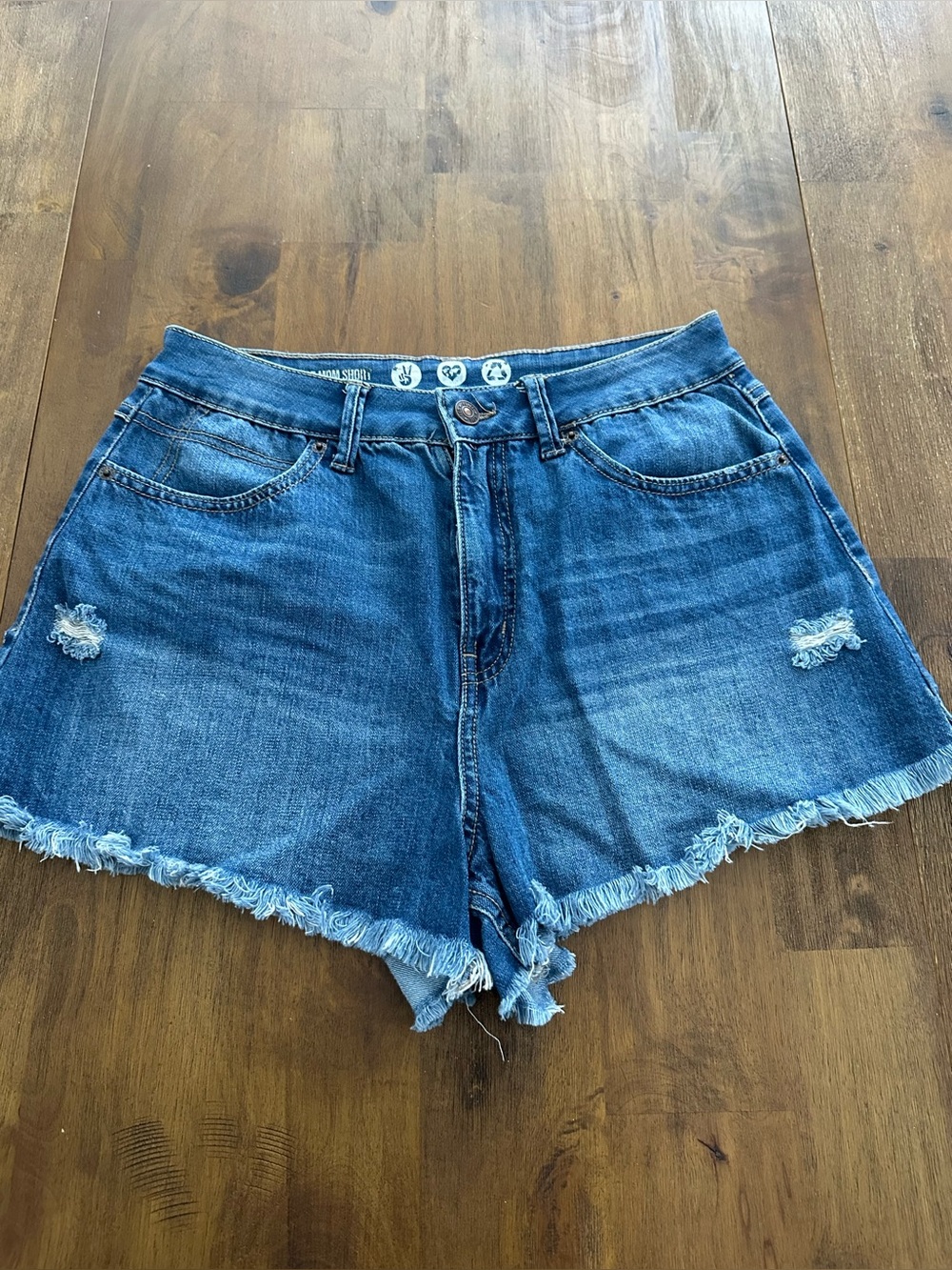 Rewash Distressed Frayed Hem Denim Shorts - Blue